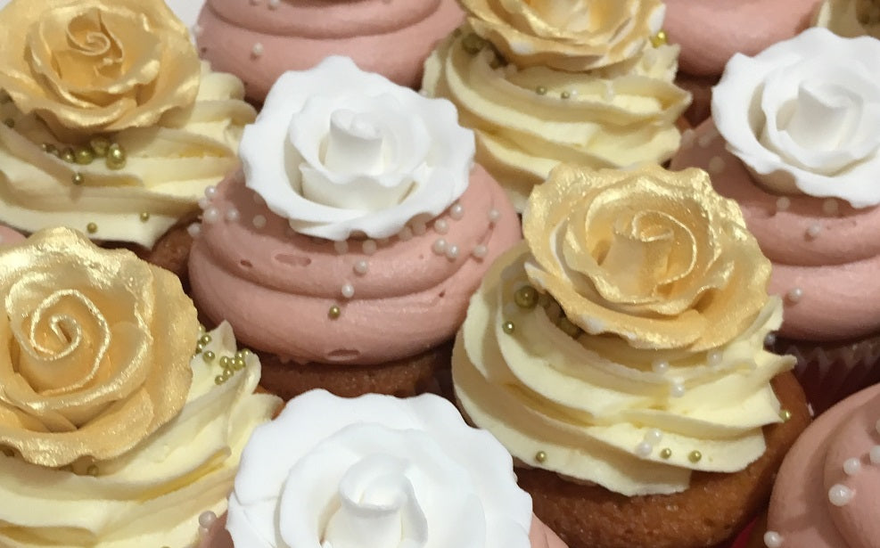 Pink white and gold themed Rose Cupcakes 12 regulars The Cupcake