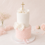 Two Tier Baptism/Christening Cake Pink and White