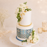 Two Tier Blue Stencil Cake