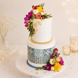 Two Tier Blue Stencil Cake