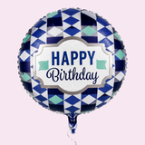 Happy Birthday (blue/ black geo) Balloon
