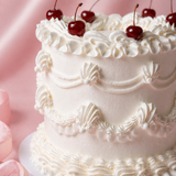 Vintage Cake Fancy Round White with Cherries