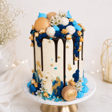 Gold and Blue Drip Cake