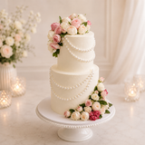 Two Tier Pearl and Floral Cake
