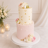 Two Tier Pink and White Cake
